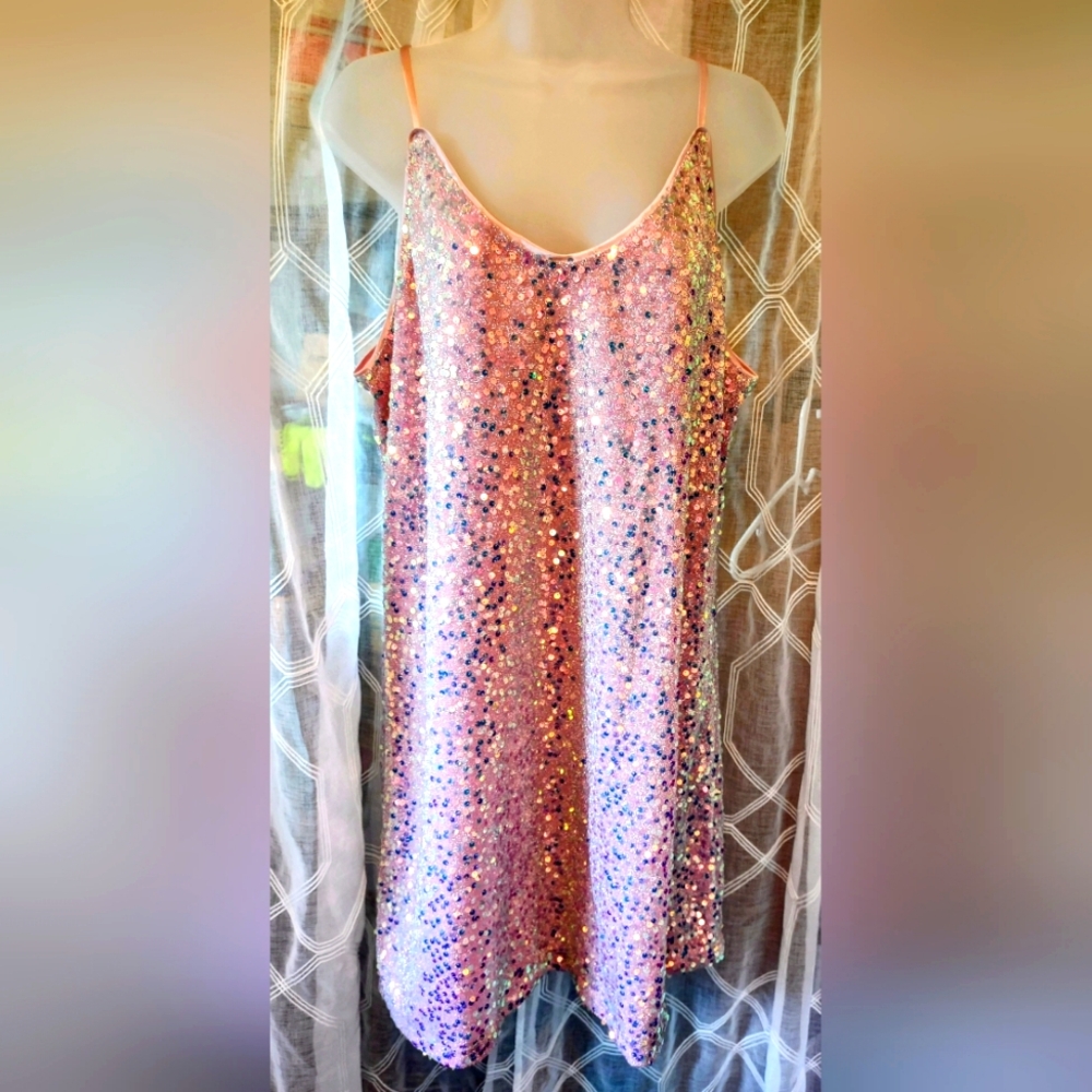 Allegra K Shimmering Pink/Lavender Sequin Top